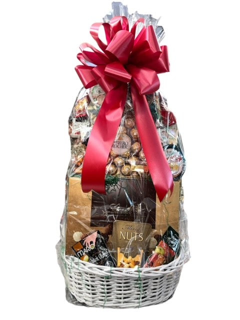 Gourmet basket fruit cheese nuts candy