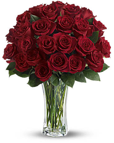Teleflora's Love and Devotion- Long Stemmed Red Roses-Passionate red rose bouquet for romantic anniversaries, symbolizing enduring love