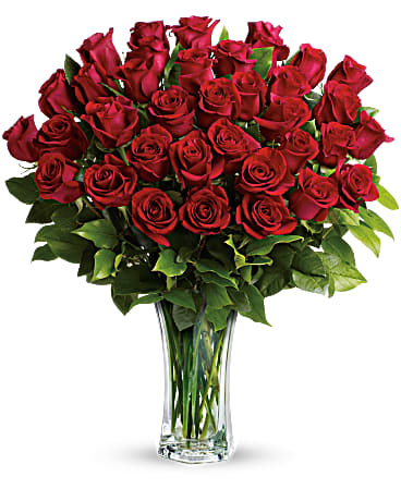 Teleflora's Love and Devotion- Long Stemmed Red Roses-Passionate red rose bouquet for romantic anniversaries, symbolizing enduring love