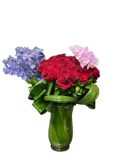 Opulence-Opulent floral gift for anniversaries, featuring premium roses and exotic flowers