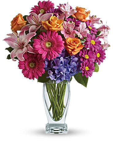 Wondrous Wishes-Refined anniversary floral design with classic elegance featuring roses and hydrangeas